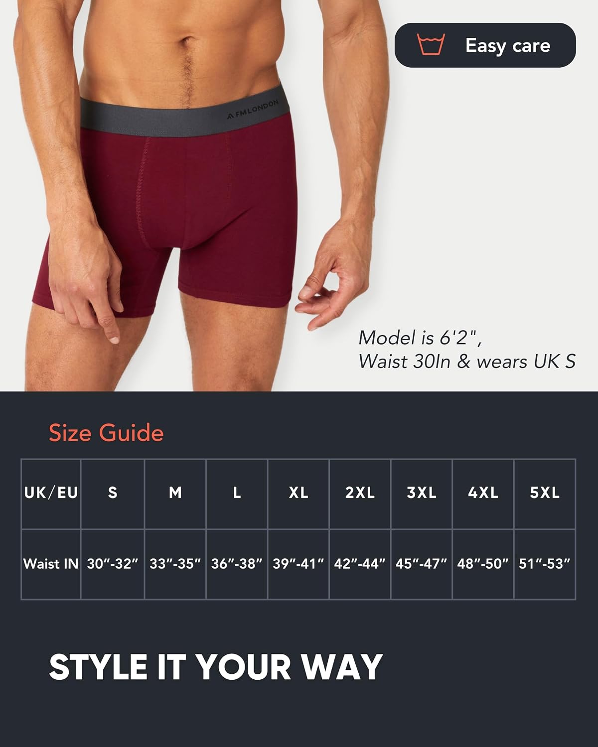 FM London 7-Pack Mens Boxers, Cotton Rich, Soft & Stretchy Mens Underwear