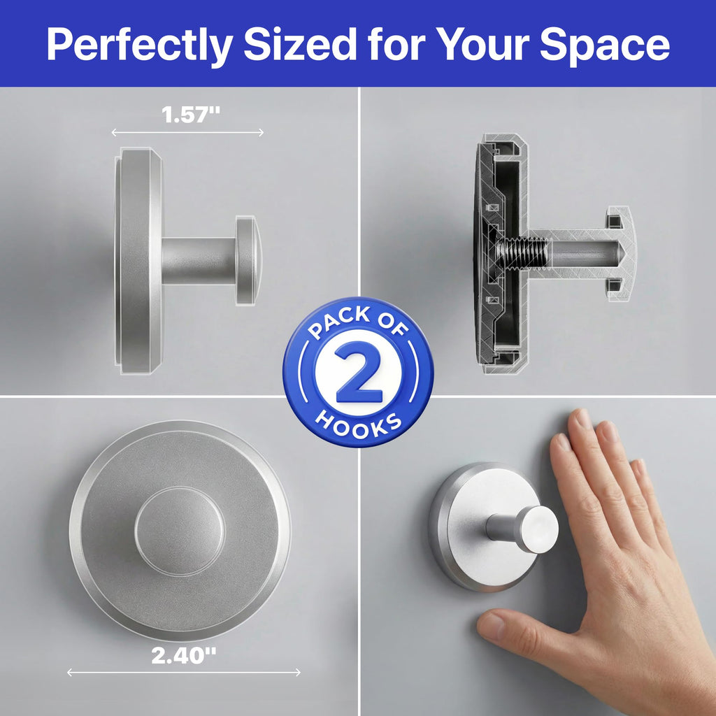 HOME SO Suction Cup Hooks for Shower & Bathroom Towel Holder 2-Pack Black