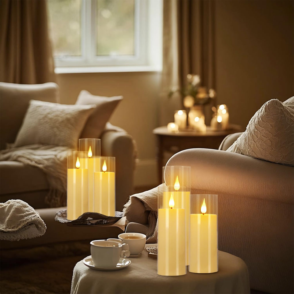 YOROXRG Solar flameless Candles Outdoor Waterproof,Dusk to Dawn Outdoor Lighting, Flickering fameless Reusable LED Light Candles for Lantern Garden Camping and Home Decor, 3D Wick (3"X6") Set of 2