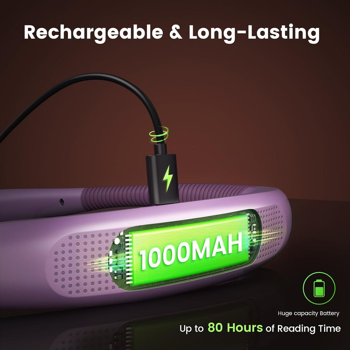 Glocusent Reading Light,Bendable Neck Light,80-hr Rechargeable Book Light