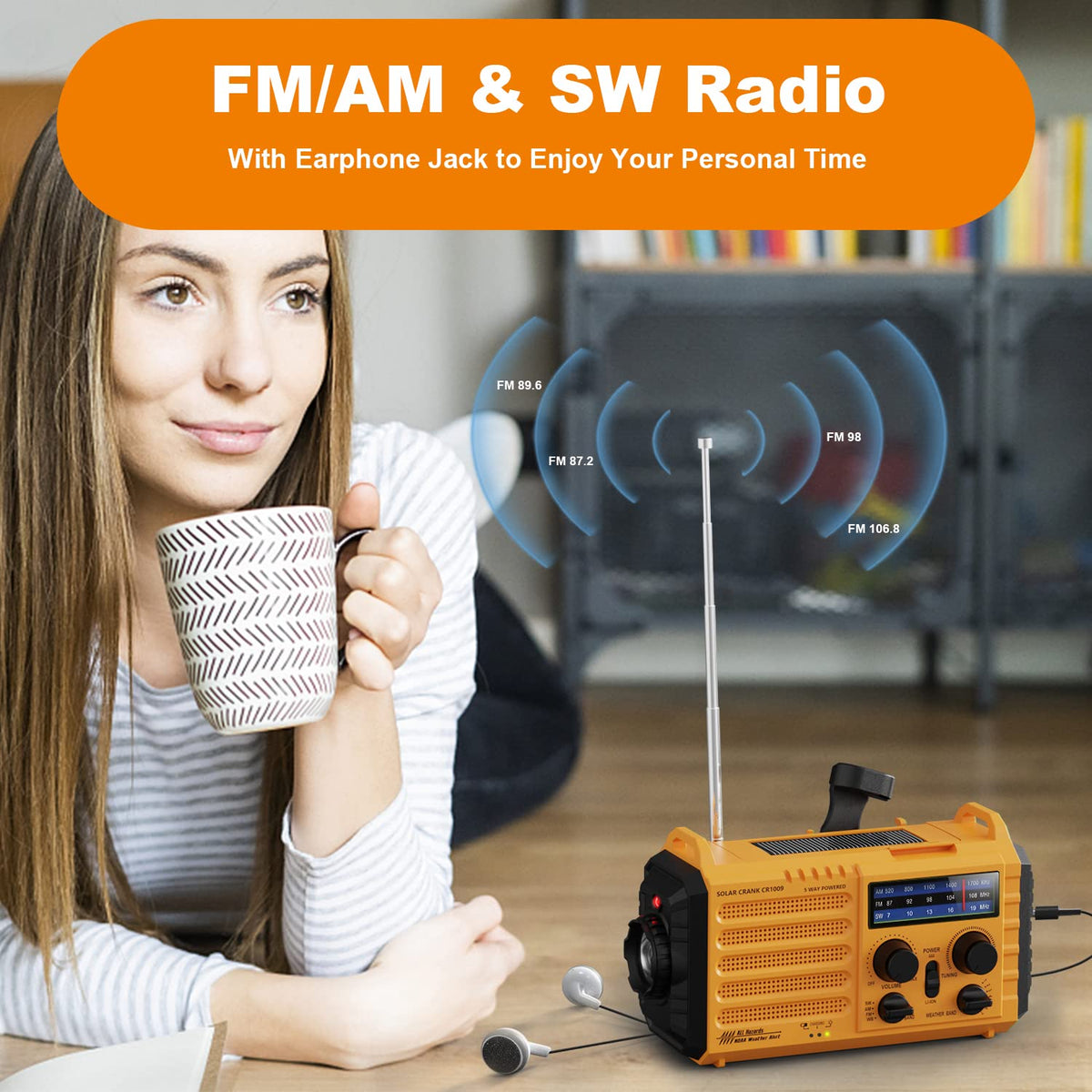 Mesqool Portable Wind Up Hand Crank and Solar Powered Radio with USB Phone Charger, Emergency Radio with SOS Alarm and Flashlight, AM/FM/SW Radio with 12000mAh Rechargeable Battery for Outdoor