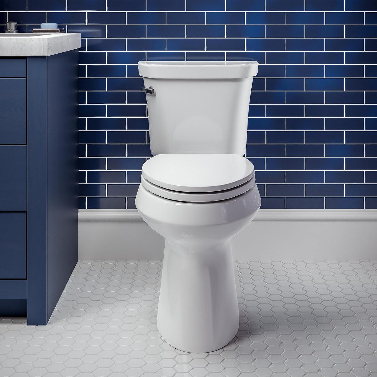 Mayfair Linden Slow Close Toilet Seat, Non Slip Heavy Duty Wood, Easy Install, Elongated, White