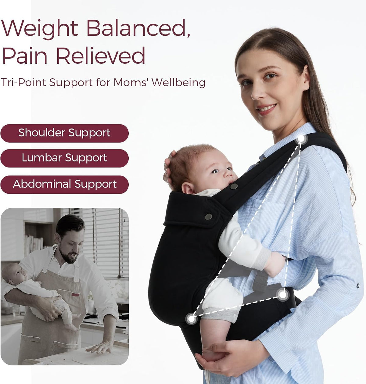 Momcozy Baby Carrier for 3-24M/3.2-20kg, Waist 64-127cm, Cotton Black