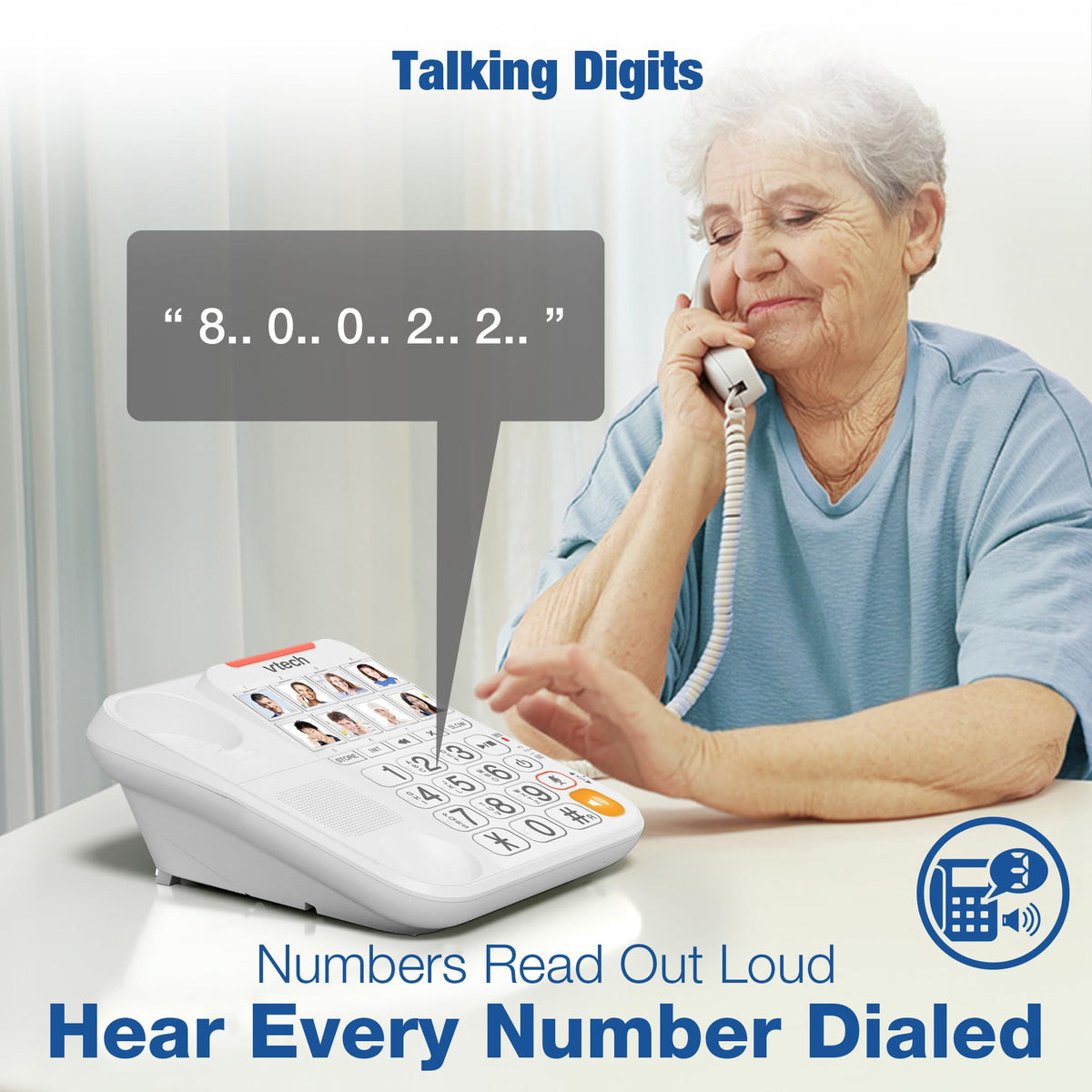 Vtech SA3100 Corded Senior Phone for Elderly with High-Contrast Large Buttons,Multilingual Talking Digits,Visual Ringer,Speed Dial,Speakerphone,No AC Power,Earpiece and Speakerphone Volume Control