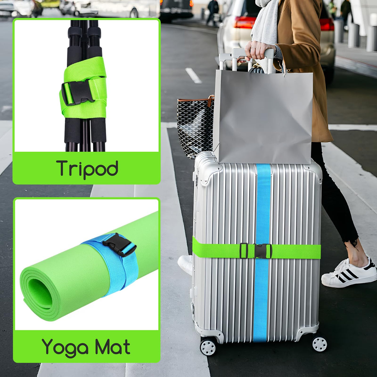 WISYOK Luggage Straps Extended, 4 Pack, 130-250cm Adjustable, Pink SkyBlue