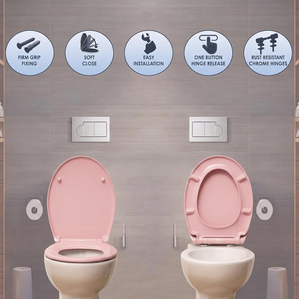 AQUALONA® Premium Thermoplastic Toilet Seat Soft Close Hardwearing Seat with Two Button Hinge Release D Shaped Easy to Clean Simple Installation Top and Bottom Fittings (Blue - D Shape)