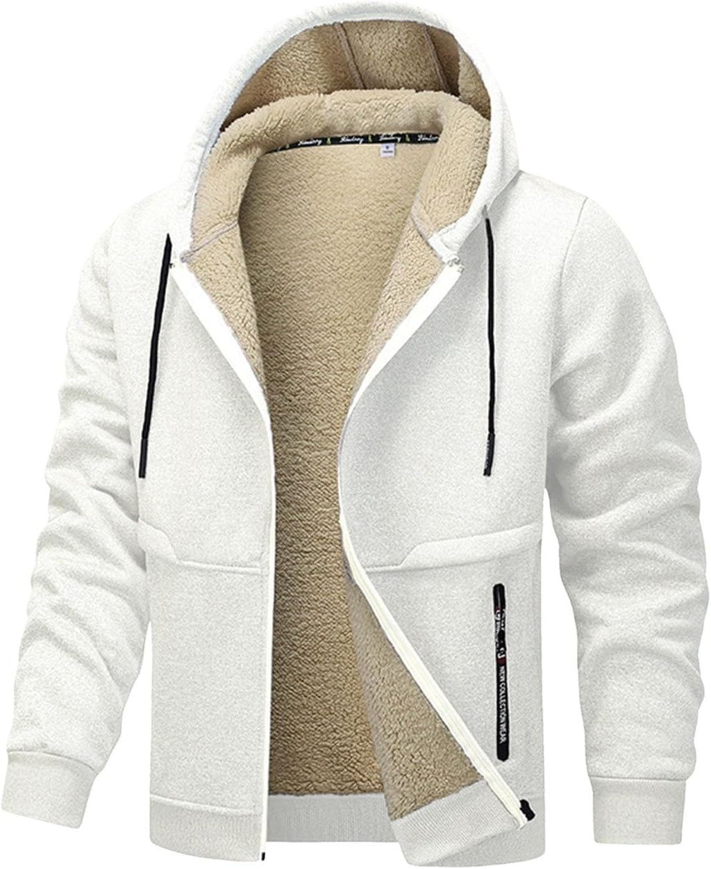 Teddy Fleece Men Hoodie Fleecing Lined Fuzzy Jacket with Pockets Full Zip Hooded Adjustable Sweatshirts Warm Parka Jackets Sherpa Ski Jackets Thermal Cardigan Jumper Coats Winter Outerwear Clothing