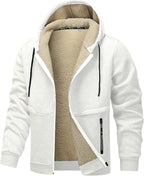 Teddy Fleece Men Hoodie Fleecing Lined Fuzzy Jacket with Pockets Full Zip Hooded Adjustable Sweatshirts Warm Parka Jackets Sherpa Ski Jackets Thermal Cardigan Jumper Coats Winter Outerwear Clothing