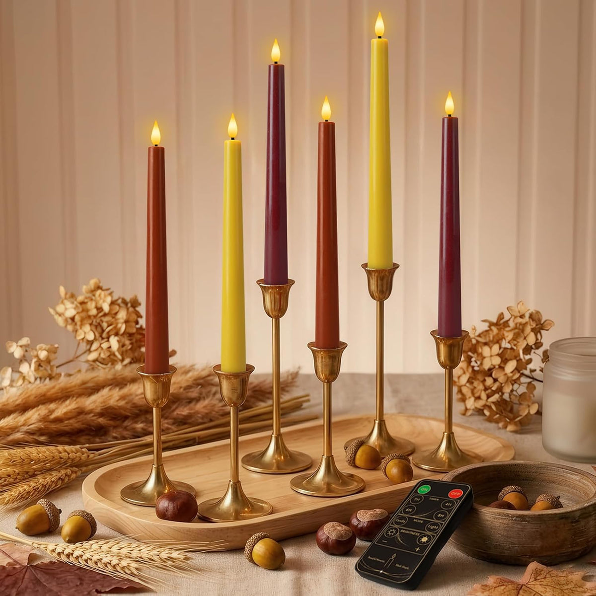 Homemory Real Wax LED Flameless Taper Candles with Remote Timer, 9.6 Inches Ivory Fake Candlesticks, Dripless Battery Operated Window Candle with 3D Flickering Flame for Fireplace Xmas Halloween
