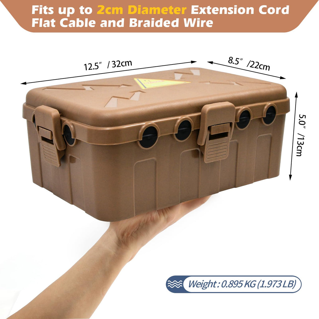 Hrensaw Medium Outdoor Electrical Box(10.6x5.5x4.5inch),Weatherproof Connection Box w/6 Cable Entry,IP54 Waterproof Extension Cord Cover Protect Power Strip,Timer,Plug,Holiday Lights,Black