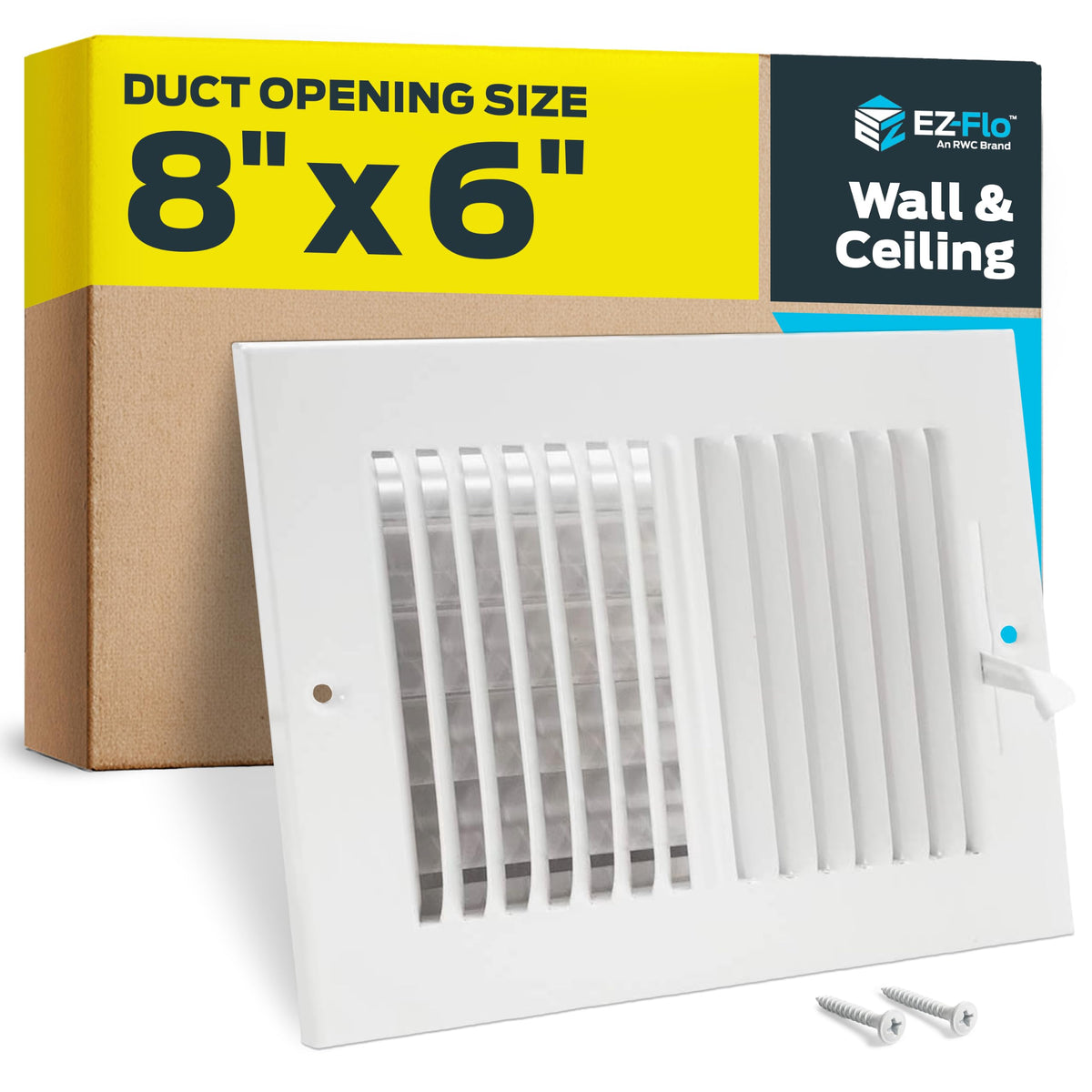 EZ-FLO 10 x 4 Inch (Duct Opening) Air Vent Cover for Wall or Ceiling, Two-Way Ventilation Register, Solid Steel HVAC Register Cover, White, 61609