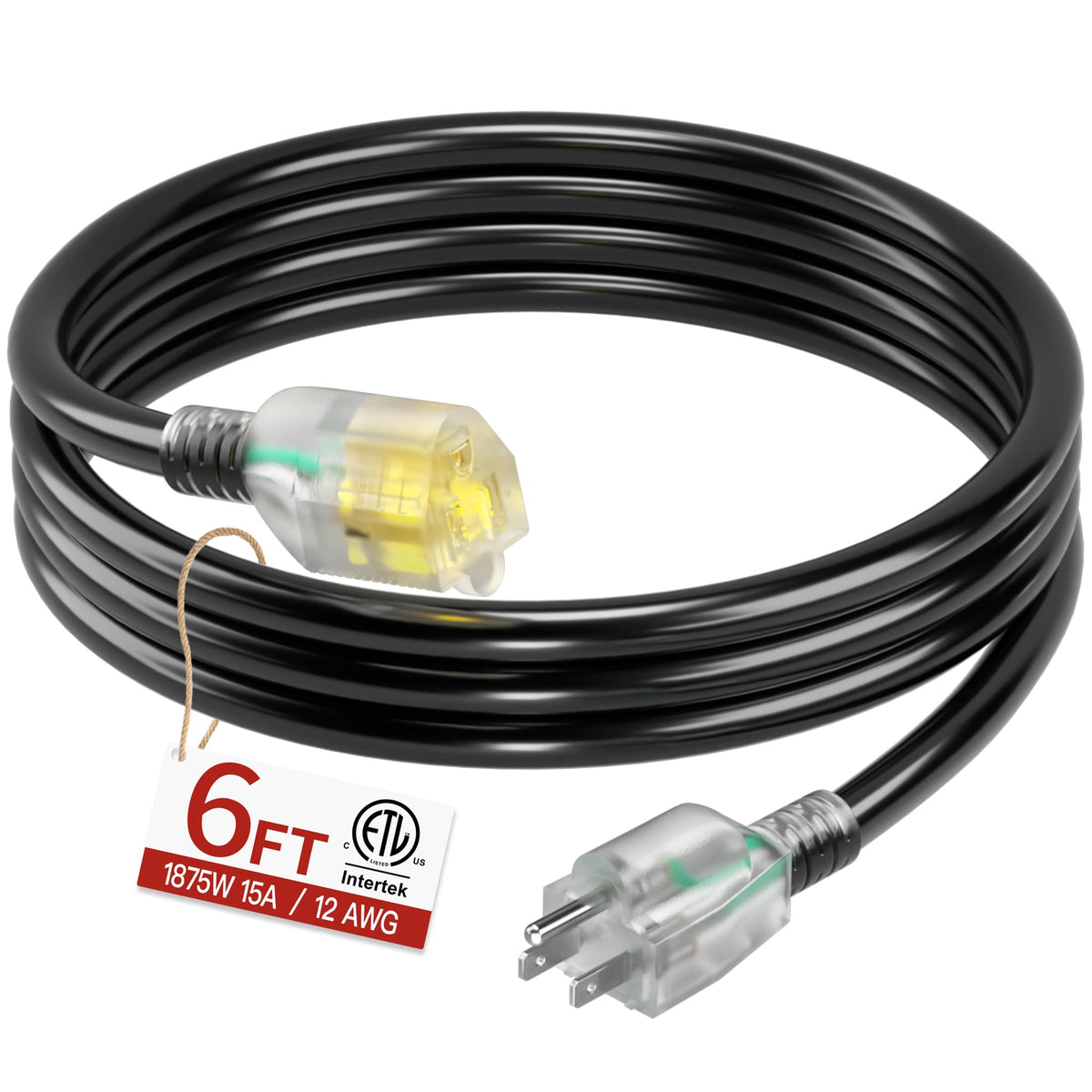 Skrizcable 16/3 15 FT Outdoor Extension Cord Waterproof, Black Power Cord