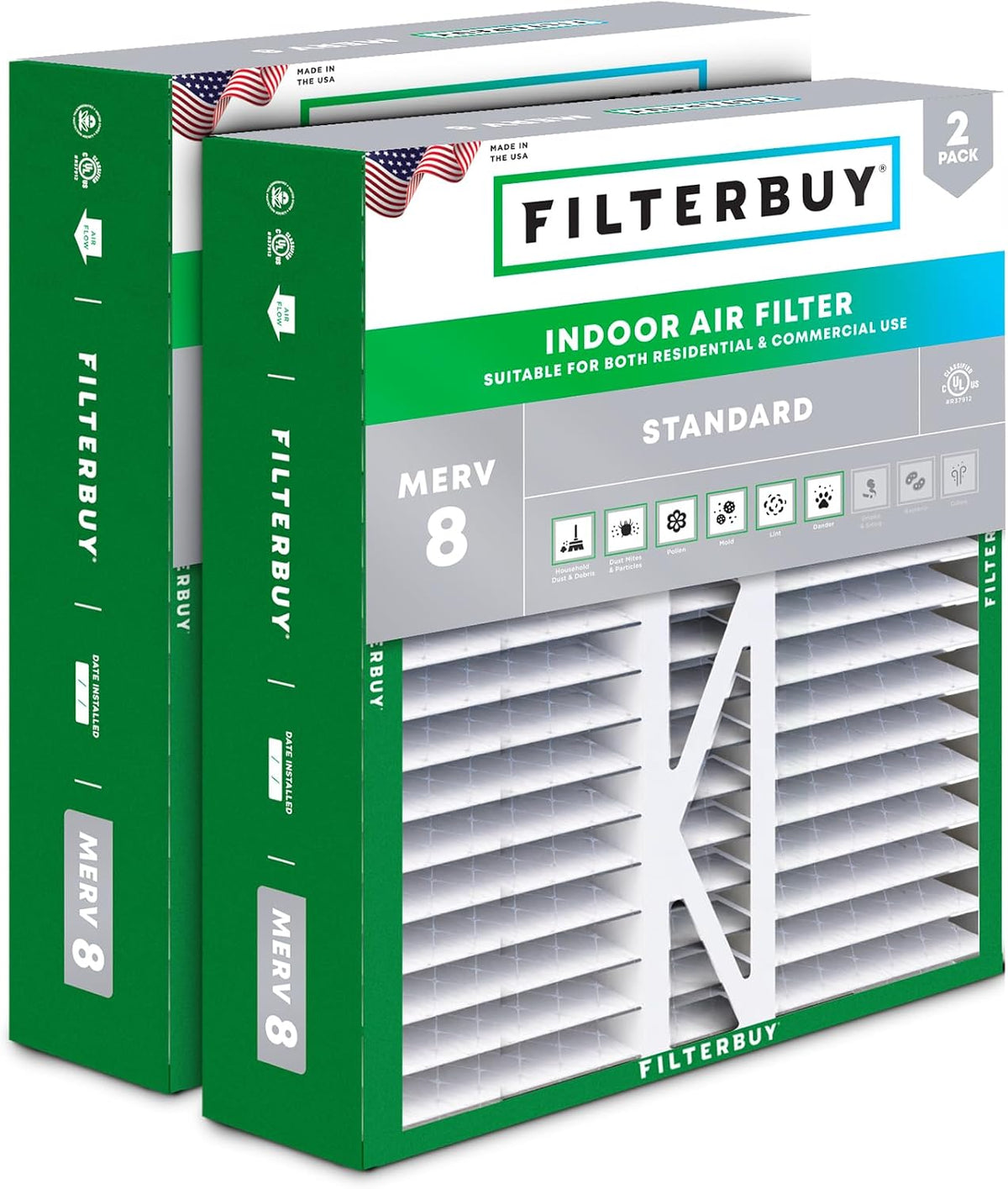 Filterbuy 22x24x5 Air Filter MERV 8 Dust & Allergy Defense (2-Pack)