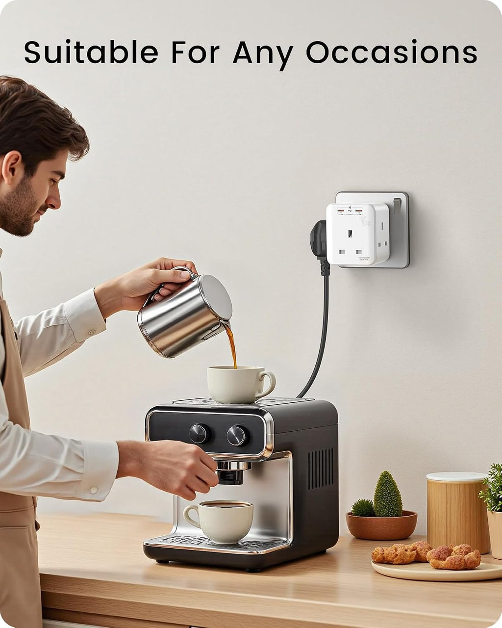 LENCENT 3 Way Plug Extension Socket with 2 Fast Charge USB, PD45W USB C