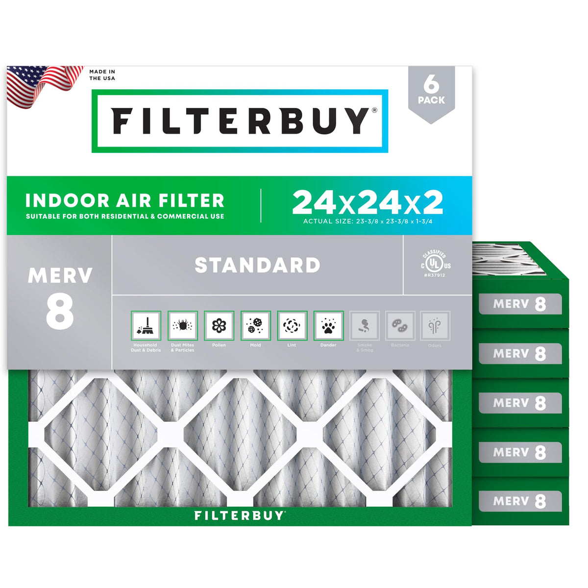 Filterbuy 30x32x1 Air Filter MERV 8 Dust & Allergy Defense (6-Pack)