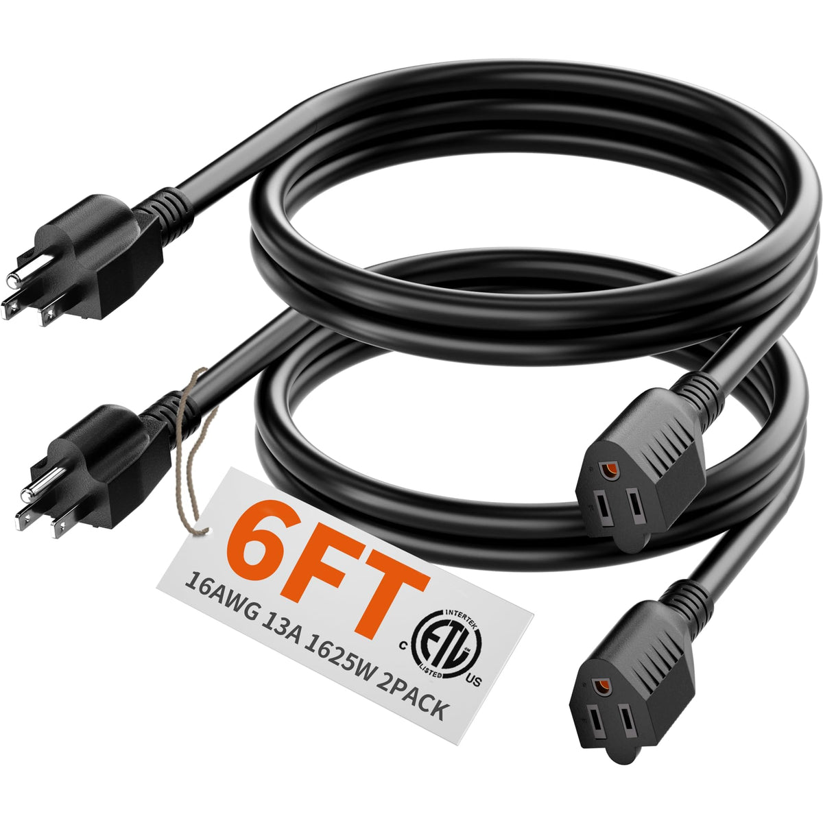 HUANCHAIN Indoor Black Extension Cord 3 FT Waterproof 16/3 Gauge