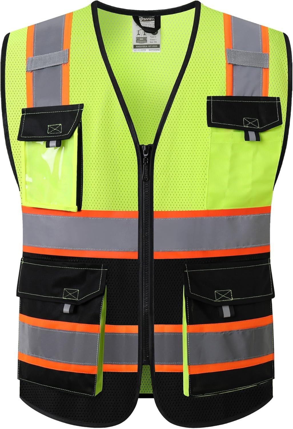 JKSafety Safety Vest for Men Women Hi Vis Reflective Vest JK220 OBlack L