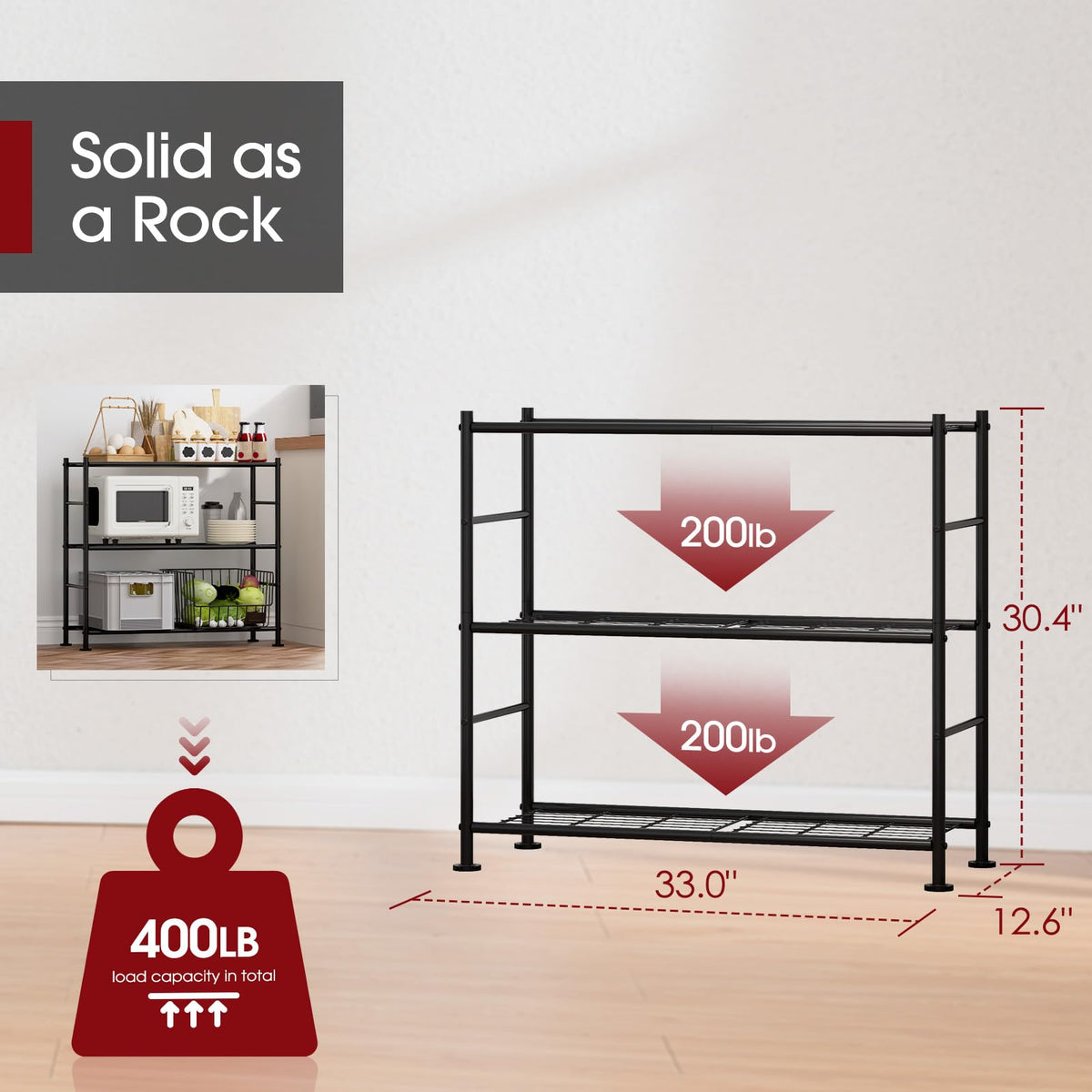Sakugi Storage Shelves - 5 Tier Shelf Organizer, Heavy Duty Garage Shelving Unit with Leveling Feet, Stable Metal Shelves Organizer for Pantry, Kitchen and Closet, 33.0" W x 12.6" D x 72.0" H, Black