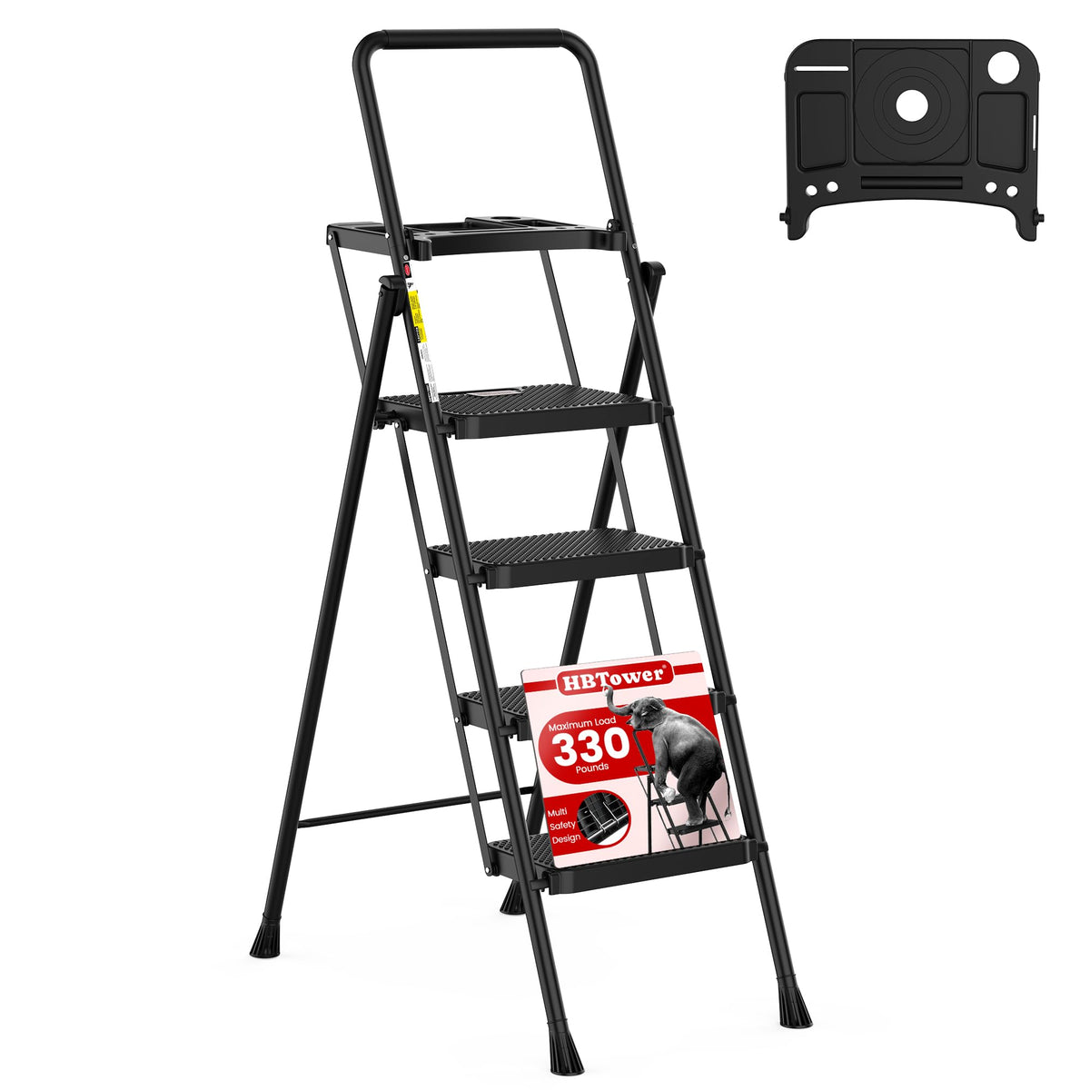 HBTower Step Ladder, Folding Step Stool with Wide Anti-Slip Pedal