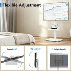 Floor TV Stand with Mount for 26-55 inch TVs up to 35 kg, Height Adjustable Swivel Tilt TV Stand with Wood Base & Shelf, Saving Space Design for Bedroom, Living Room and Corner, White