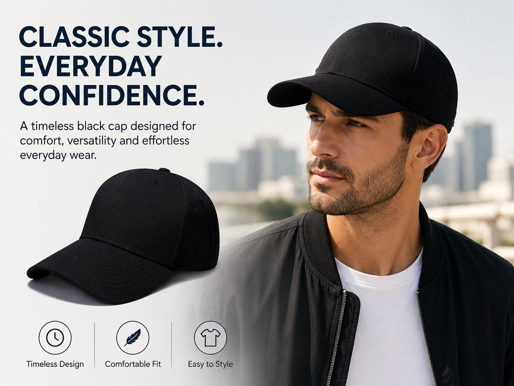 Baseball Cap for Men & Women, Adjustable Unisex 6 Panel Hat with Curved Peak, Breathable Eyelets, One Size Fits Most, Casual Sports Outdoor Wear