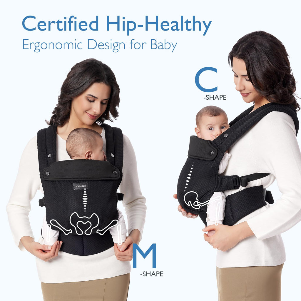 Momcozy Baby Carrier for 3-24M/3.2-20kg, Waist 64-127cm, Cotton Black