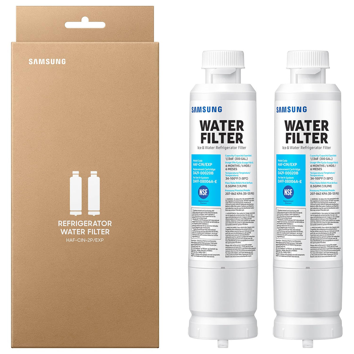 SAMSUNG Genuine Filter for Refrigerator Water and Ice, Carbon Block Filtration for Clean, Clear Drinking Water, 6-Month Life, HAF-CIN/EXP, 1 Pack
