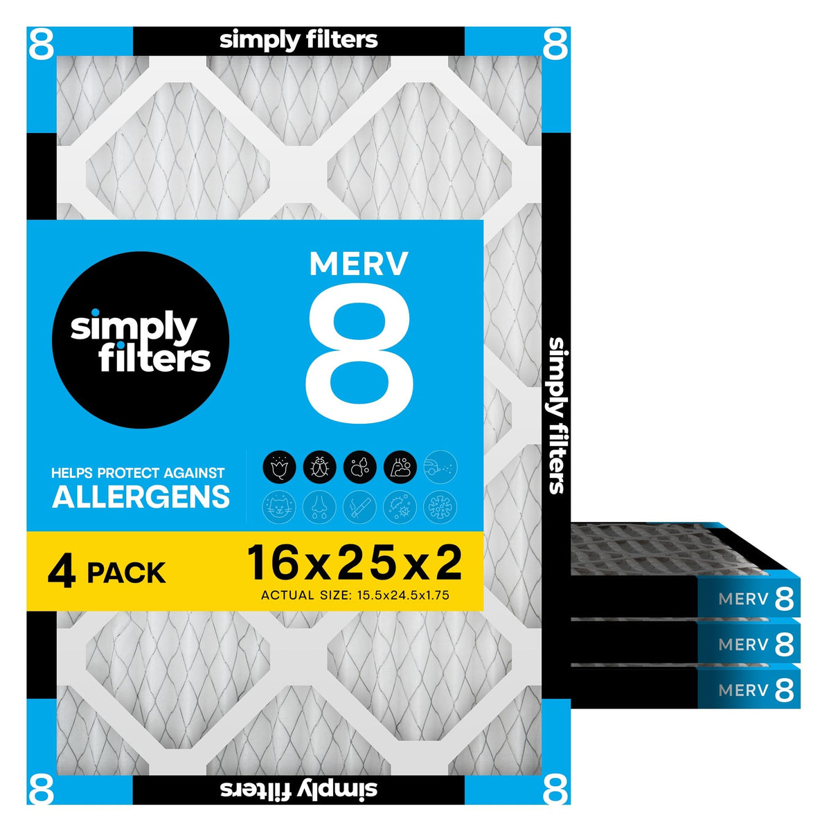 Simply 14x20x1 Air Filter, MERV 8, 4 Pack, For Home AC Furnace & HVAC (Actual Size: 13.75"x19.75"x0.75") DUST, Pet, & Allergy Control