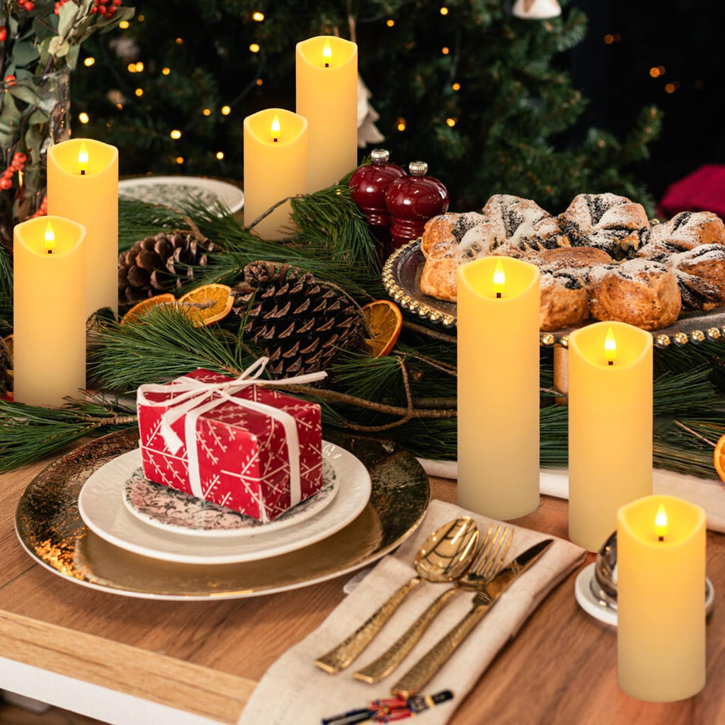 YOROXRG Solar flameless Candles Outdoor Waterproof,Dusk to Dawn Outdoor Lighting, Flickering fameless Reusable LED Light Candles for Lantern Garden Camping and Home Decor, 3D Wick (3"X6") Set of 2
