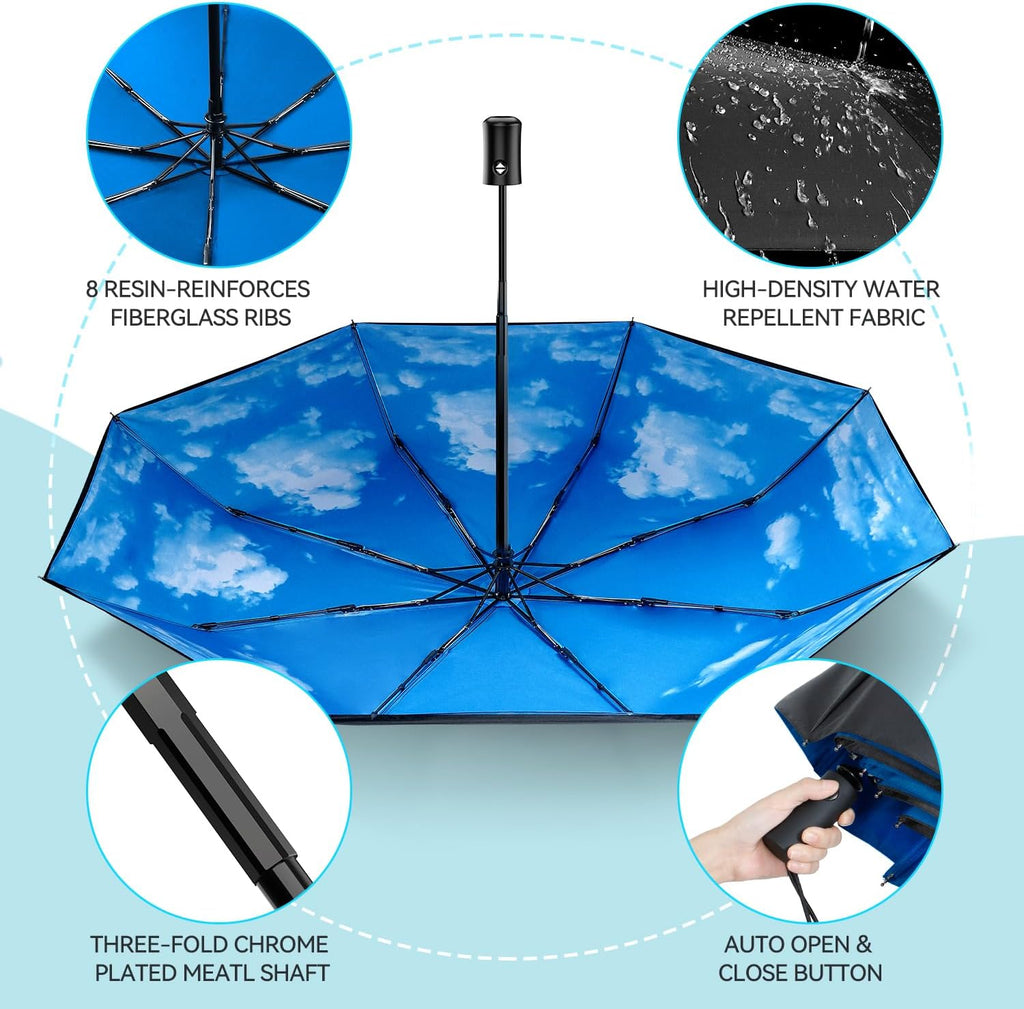TechRise Umbrella, Compact Strong Windproof Automatic Umbrellas, Folding Lightweight, Portable Travel Golf Umbrella for Rain