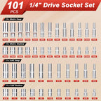 Egofine 46 Pieces 1/4 inch Drive Socket Ratchet Wrench Set, with Bit Socket Set Metric and Extension Bar for Auto Repairing and Household, with Storage Case