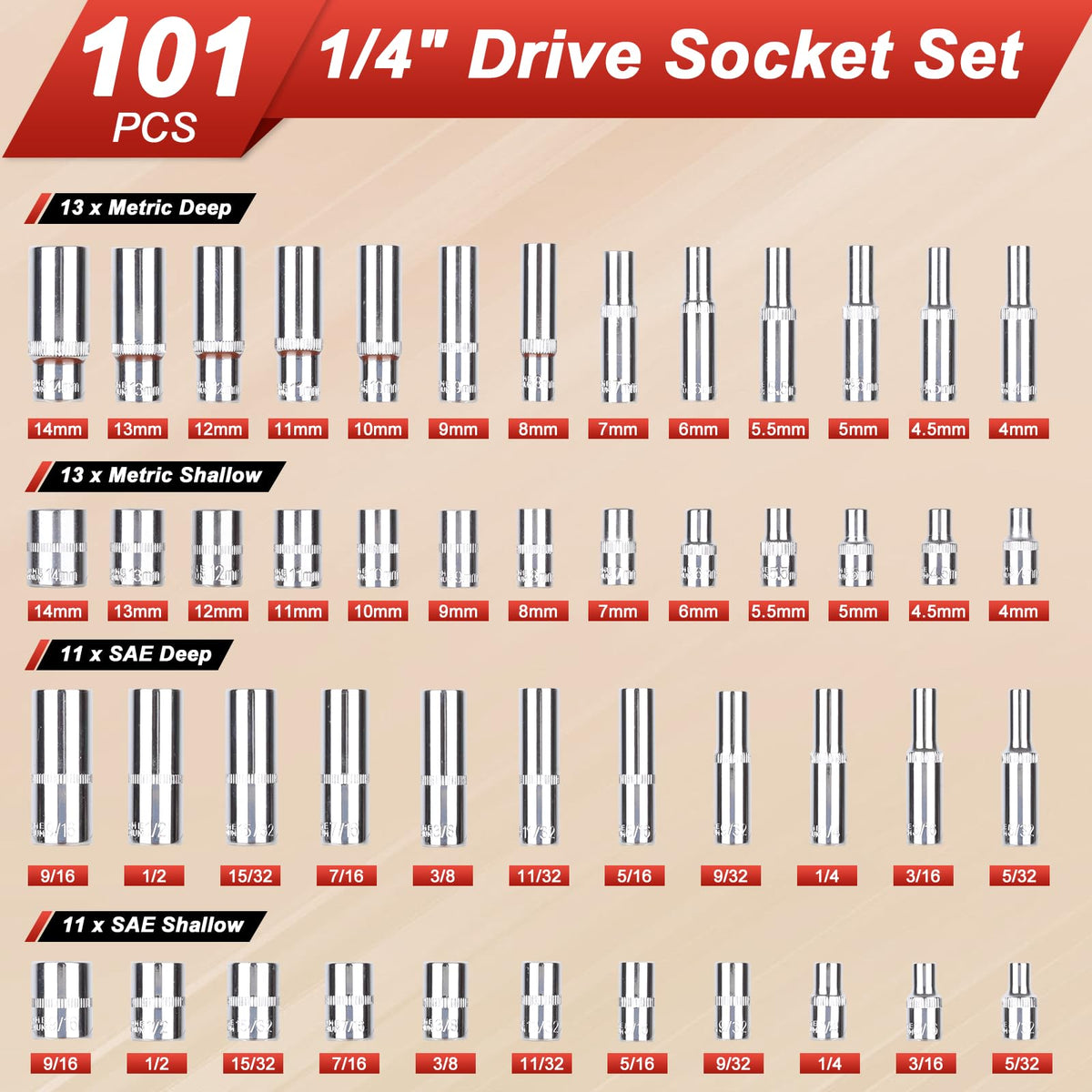 Egofine 46 Pieces 1/4 inch Drive Socket Ratchet Wrench Set, with Bit Socket Set Metric and Extension Bar for Auto Repairing and Household, with Storage Case