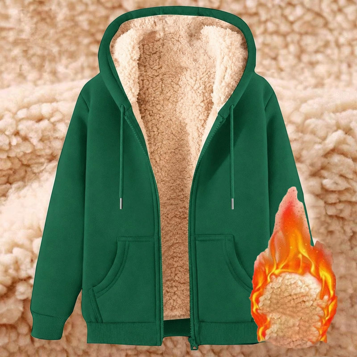 Womens Teddy Fleece Hoodies Sherpa Lined Fuzzy Jacket with Pockets Full Zip Hooded Adjustable Sweatshirts Ladies Winter Warm Jumper Coat Outwear Thermal Outfits Clothing