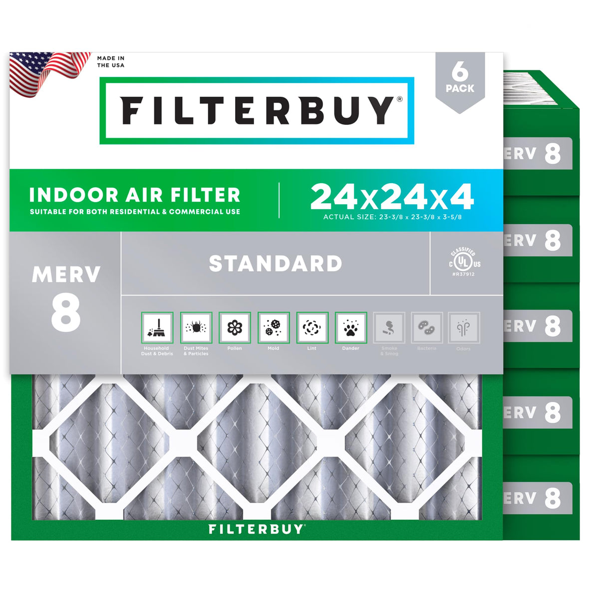 Filterbuy 30x32x1 Air Filter MERV 8 Dust & Allergy Defense (6-Pack)