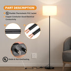 Ambimall Floor Lamp for Living Room with Smart Light Bulb, RGB + Stepless Dimmable Colors Temperature & Brightness(White Shade & Black Pole)