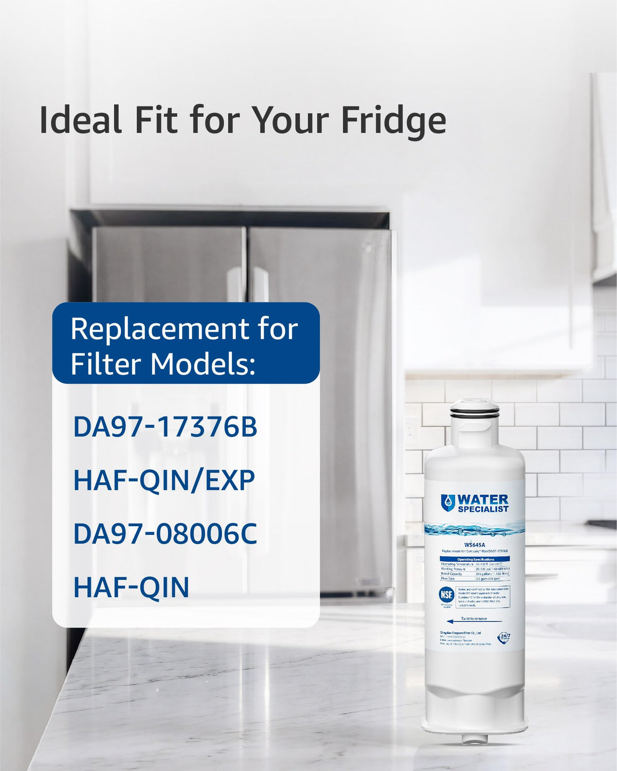 Waterspecialist WS645A Refrigerator Water Filter, Replacement for Samsung® DA97-17376B, HAF-QIN/EXP, HAF-QIN, RF28T5001SR, DA97-08006C, RS27T5200SR, RF28R7351SG, RF24R7201SR, RF27T5201SR, 3 Pack