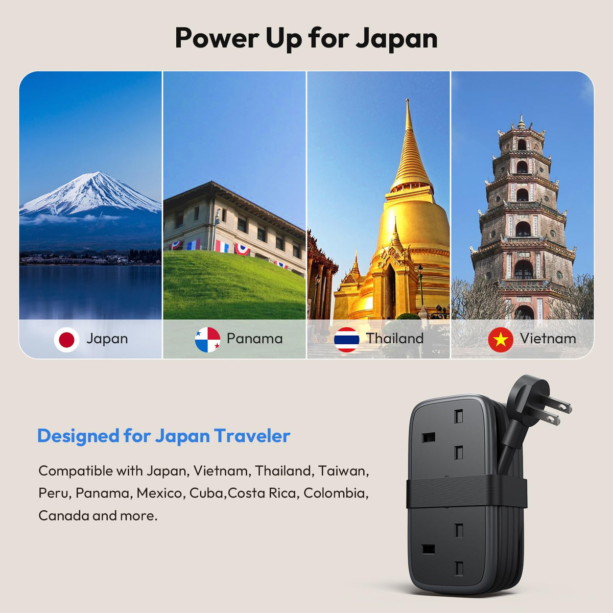 NTONPOWER UK to European Plug Adapter with 1.2M Extension Cable，2 Way Travel Extension Lead with 3 USB(2A+1C) Compact Travel Adapter for Germany France Spain Turkey Greece Iceland etc(Type E/F)