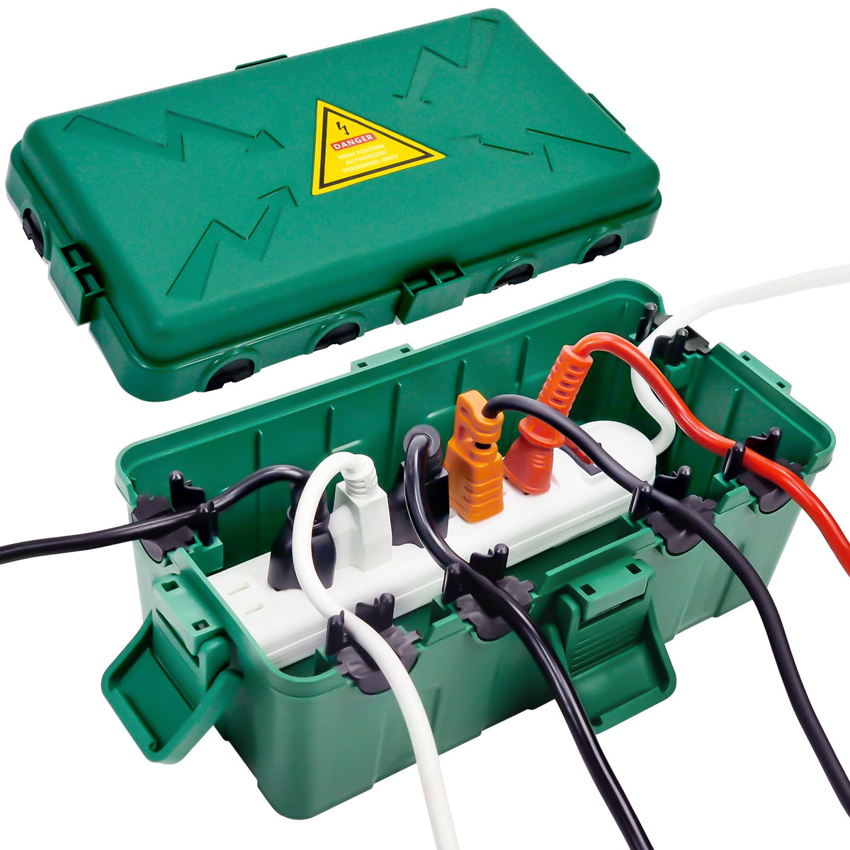 Hrensaw Medium Outdoor Electrical Box(10.6x5.5x4.5inch),Weatherproof Connection Box w/6 Cable Entry,IP54 Waterproof Extension Cord Cover Protect Power Strip,Timer,Plug,Holiday Lights,Black