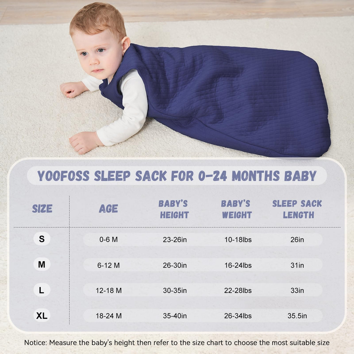 Yoofoss Baby Sleeping Bag 2.5 Tog 12-18 Months Grey