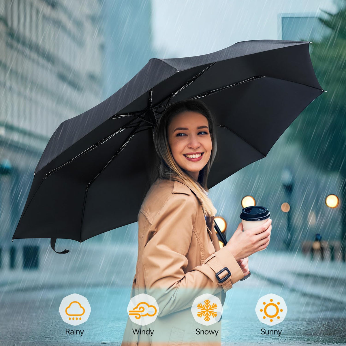 TechRise Umbrella, Compact Strong Windproof Automatic Umbrellas, Folding Lightweight, Portable Travel Golf Umbrella for Rain