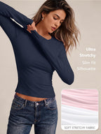 LILLUSORY Long Sleeve Tops Women Crew Neck Y2k T Shirts