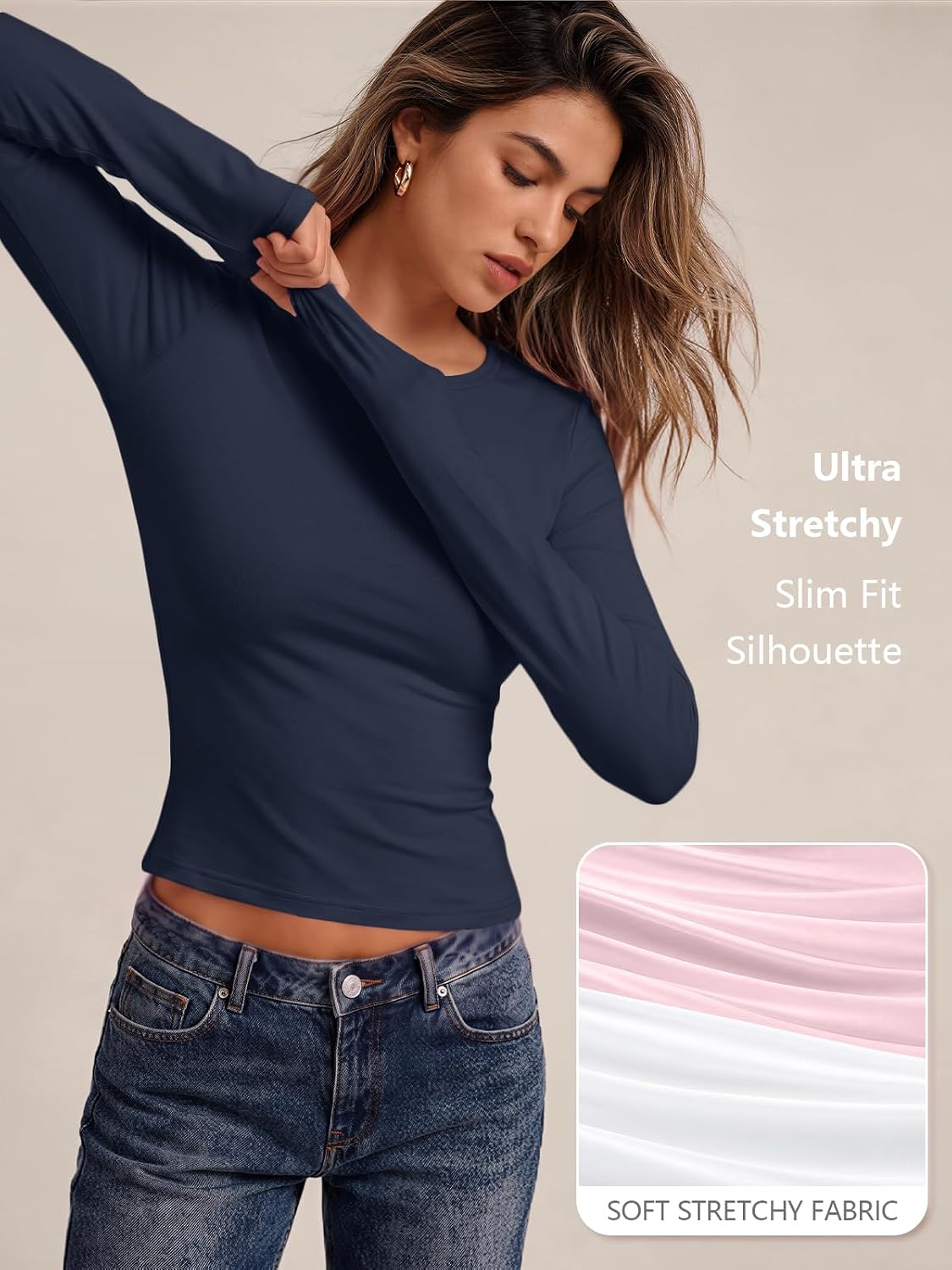 LILLUSORY Long Sleeve Tops Women Crew Neck Y2k T Shirts