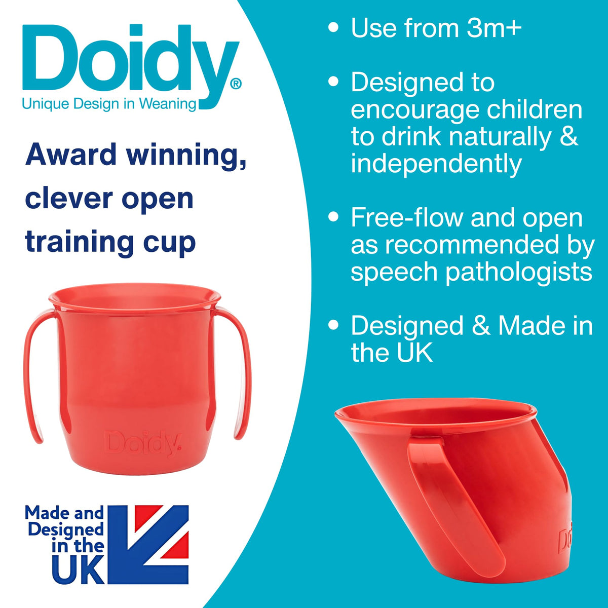 Doidy Cup, Open Cup for Training Baby 6 Months-3 Years, 200ml, Slanted Weaning Cup with Handles for Learning to Drink, BPA Free (Orange)