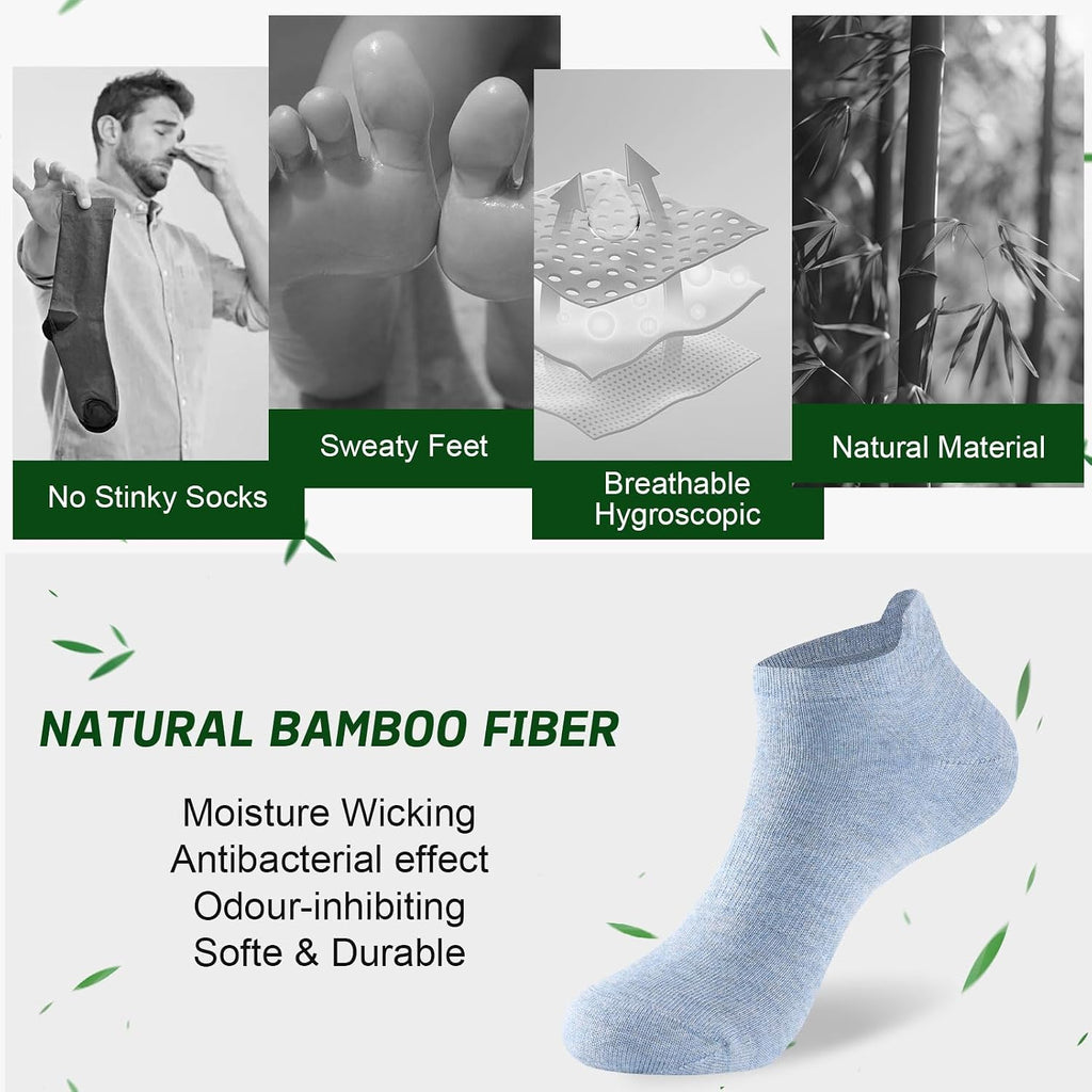 Niorasen Bamboo Trainer Socks for Men & Women, 6 Pairs, Low Cut