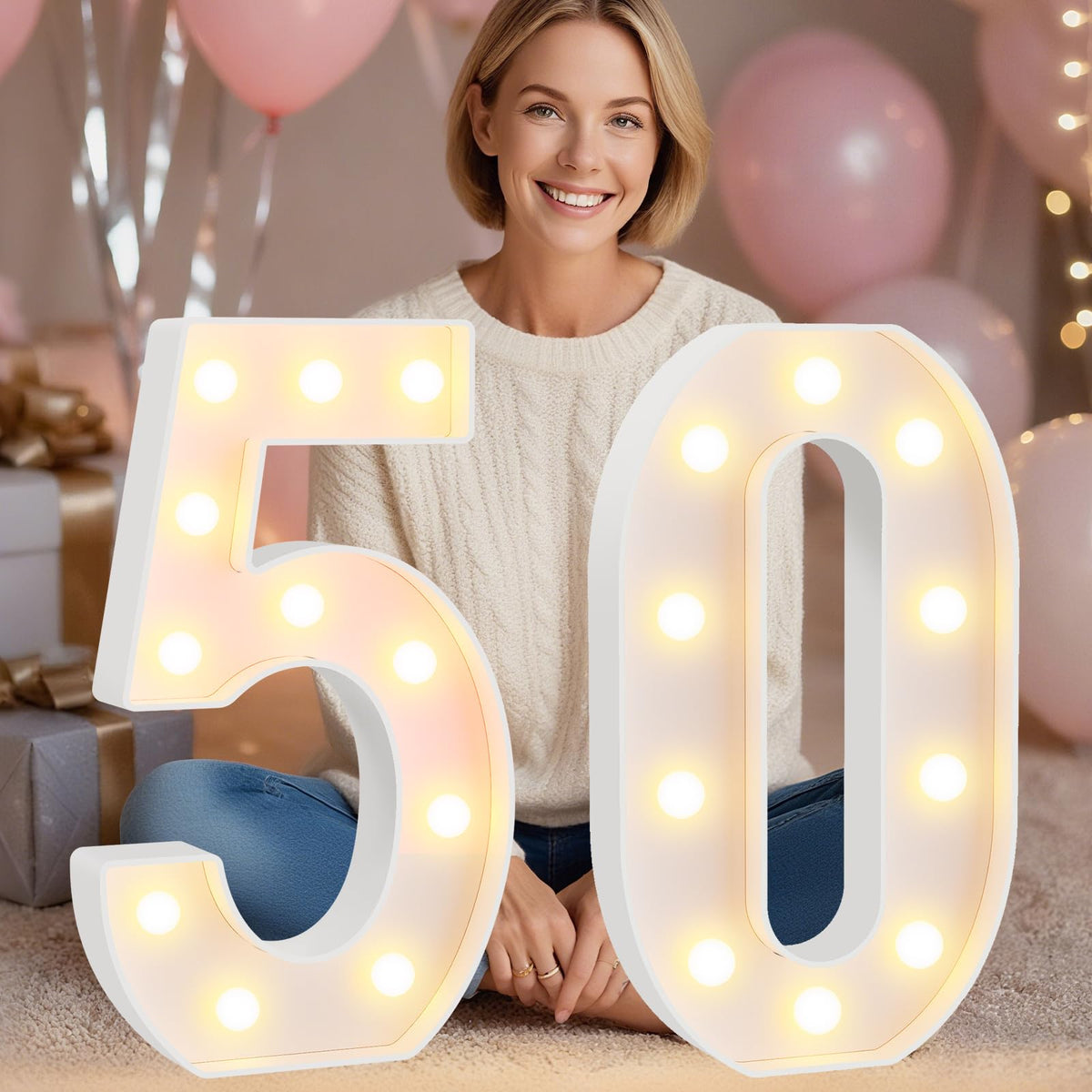 Pooqla 2.4FT Light Up Numbers, Marquee Numbers 2.4 Feet Tall Party Decor for Her Him, Mosaic Big Sign for 7th 17th 70th Birthday Anniversary Decoration Backdrop, Large Pre-Cut Frame Number 7