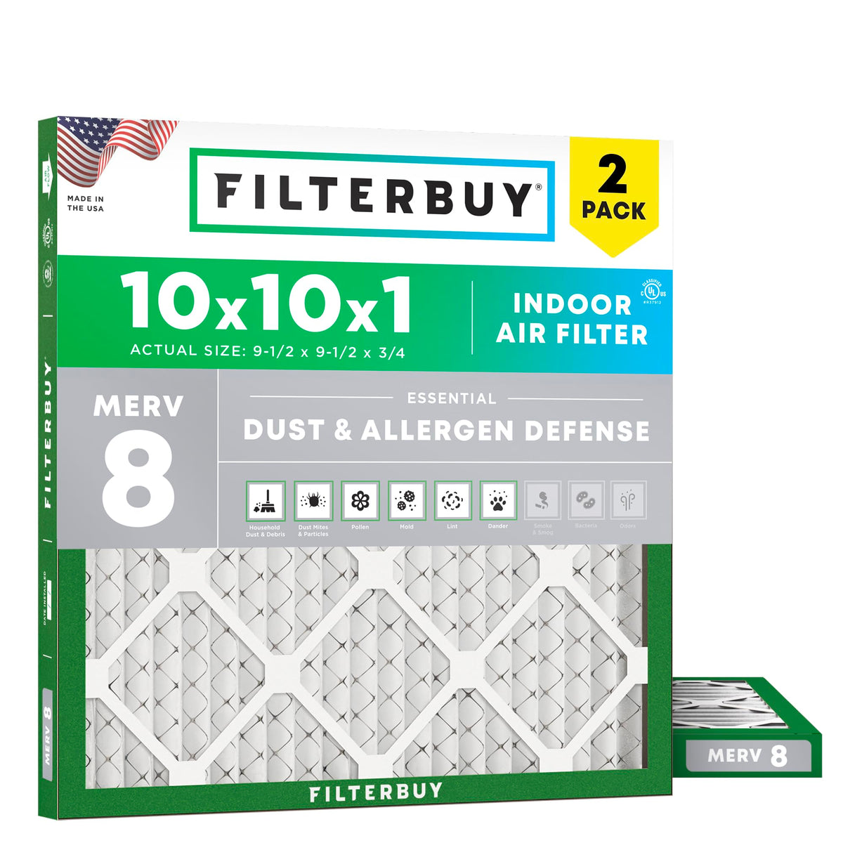 Filterbuy 18x18x1 Air Filter MERV 8 Dust & Allergy Defense (2-Pack)