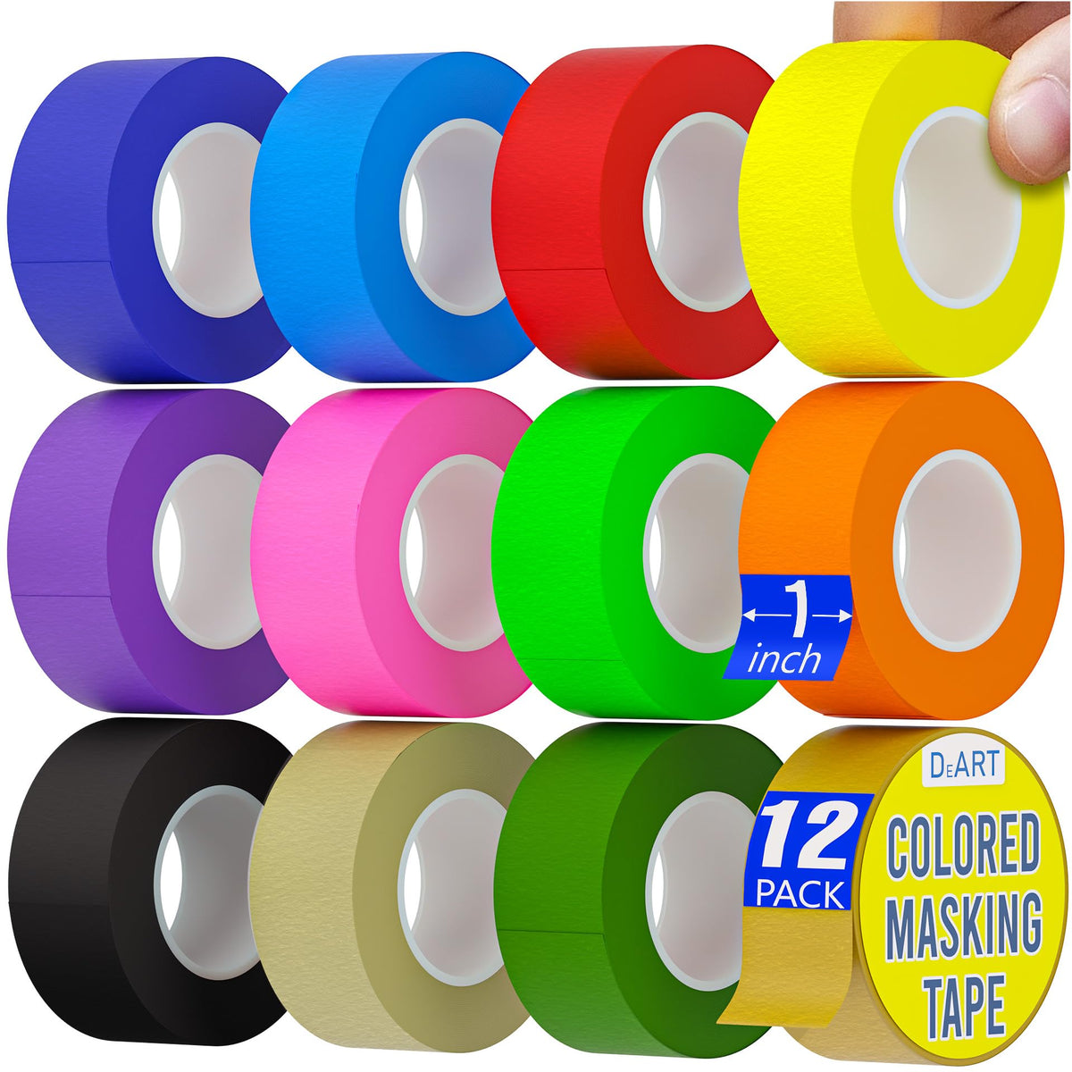 DEART Colored Masking Tape Painters Tape 12 or 8 Pack 1 inch or 0.6 Inches