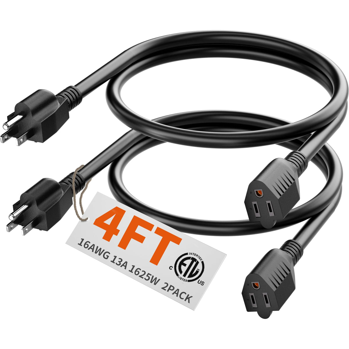 HUANCHAIN Indoor Black Extension Cord 3 FT Waterproof 16/3 Gauge