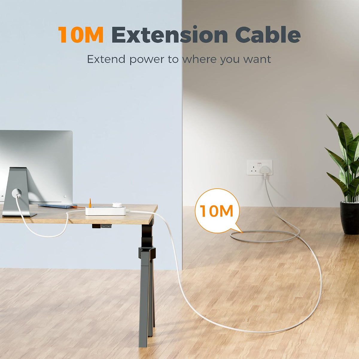 TESSAN 10M Long Extension Lead with PD 20W USB C Charger (4 USB Slots)