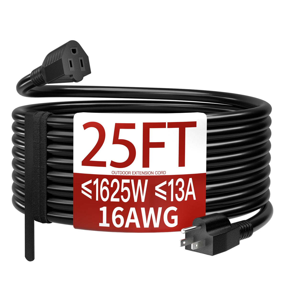 Skrizcable 16/3 15 FT Outdoor Extension Cord Waterproof, Black Power Cord